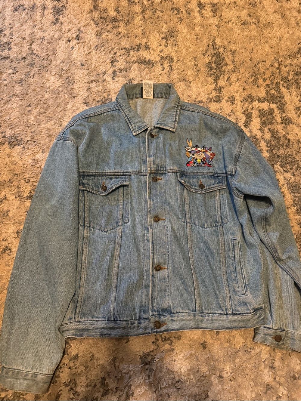 Vintage 1990’s Looney Tunes Graphic Denim Jacket - Blue mens large - Picture 2 of 3